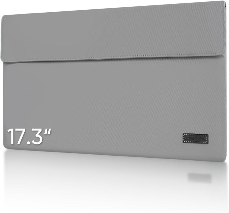 ARZOPA 17.3" Portable Monitor Sleeve Bag, PU Leather Laptop Case for Travel, Grey - Image 1